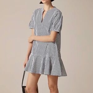 NWT J. Crew Delilah Mini Dress in Navy Striped Cotton Poplin -‎ XSmall